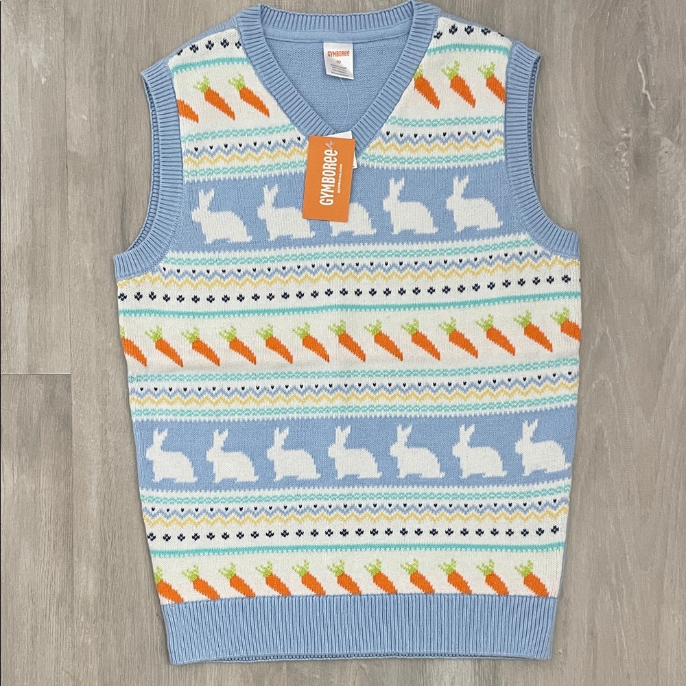 NWT Gymboree Light Blue Bunny & Carrot V-Neck Sweater Vest